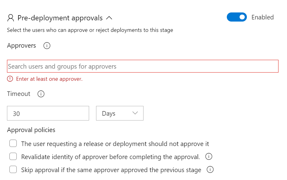 Capture d’écran montrant les déclencheurs de d#approbations de déploiement.