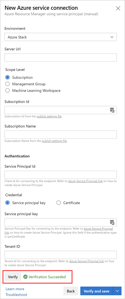 Créer une connexion de service pour Azure Stack Hub