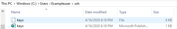 Capture d’écran des fichiers de paire de clés dans Windows Explorateur de fichiers.