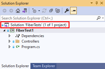 Capture d’écran d’une solution ouverte dans l’«&nbsp;Explorateur de solutions&nbsp;» de Visual Studio&nbsp;2019.