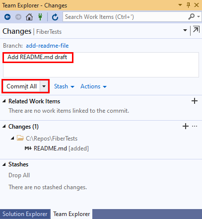Capture d’écran du texte du message de validation et du bouton «&nbsp;Tout valider&nbsp;» dans Visual Studio&nbsp;2019.
