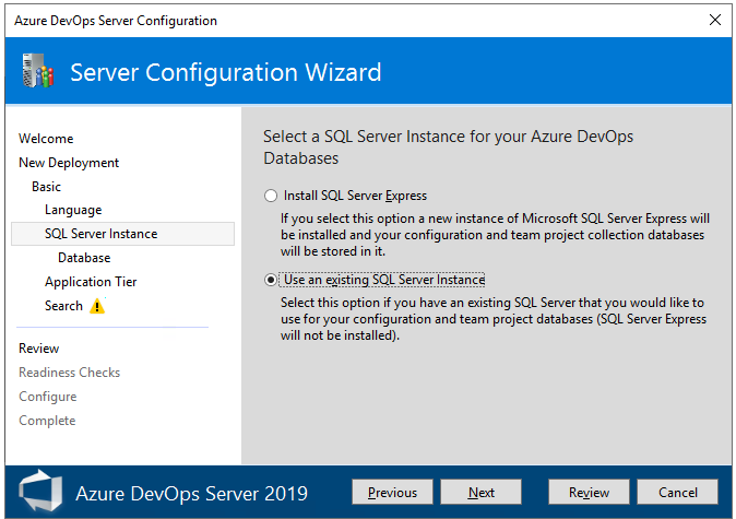 Capture d’écran de SQL Server page Instance.