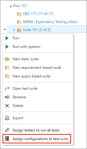 Affectation d’une configuration à une suite de tests