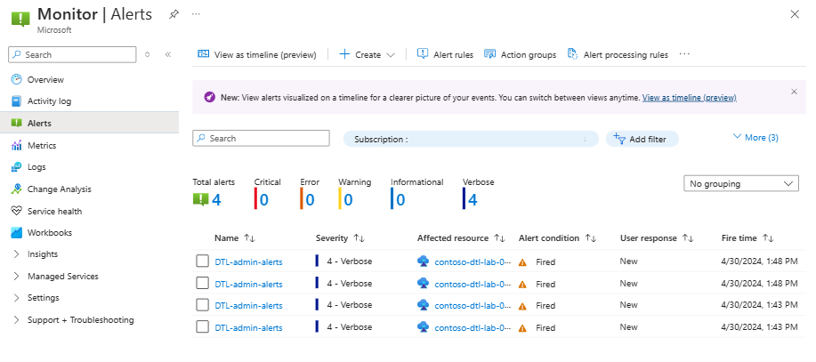 Capture d’écran montrant la page Alertes avec la liste complète des alertes.
