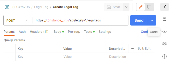Capture d’écran montrant le bouton Code dans Postman.