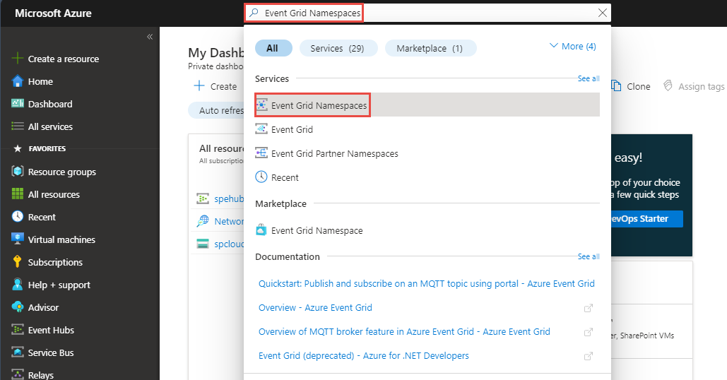 Capture d’écran montrant la barre de recherche dans le Portail Azure.