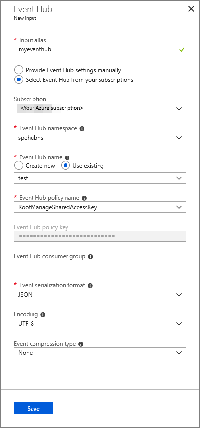 Configuration de l’entrée de hub d’événements