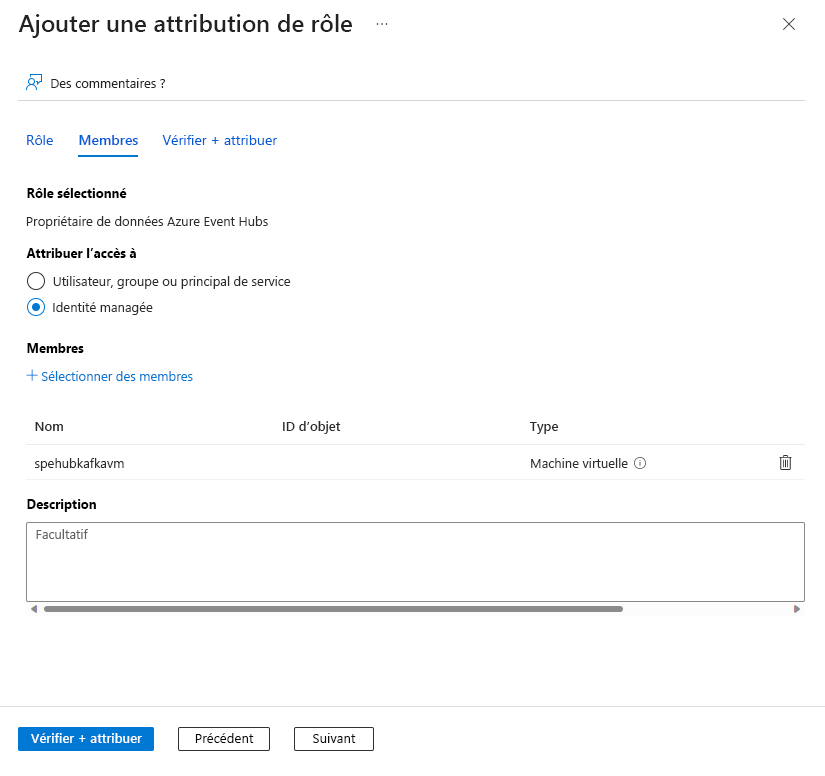 Screenshot showing the Add role assignment page with role assigned to VM's managed identity.