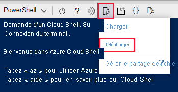 Screenshot of download button from Azure Cloud Shell.