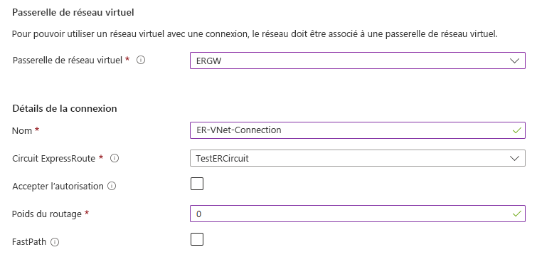 Capture d’écran de la case à cocher FastPath dans la page Ajouter une connexion.