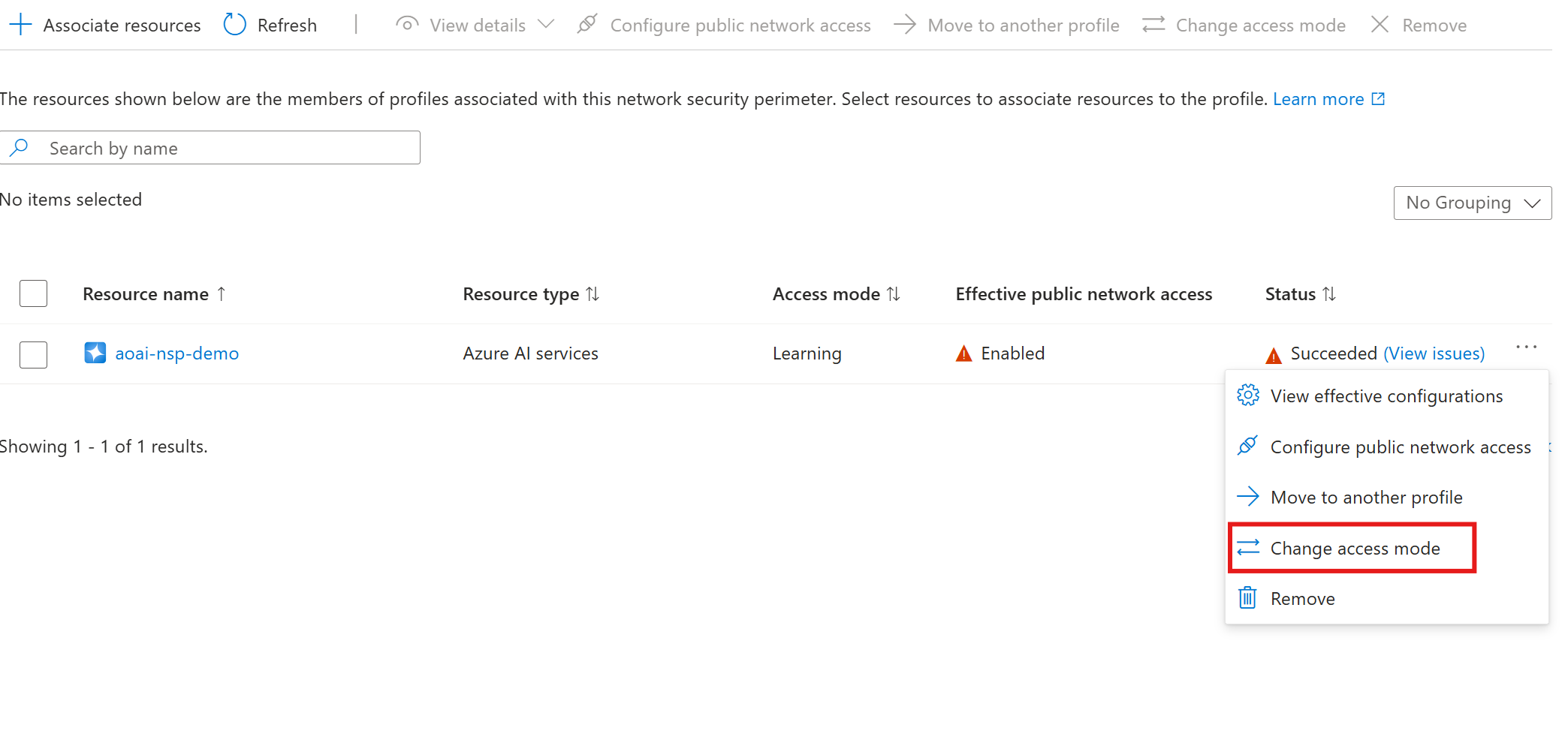 A montrant le bouton pour modifier le mode access.