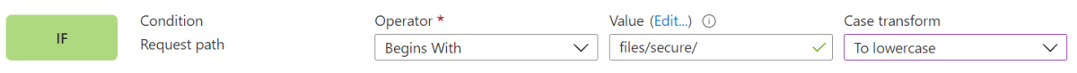 Capture d’écran du portail montrant la condition de correspondance request path.