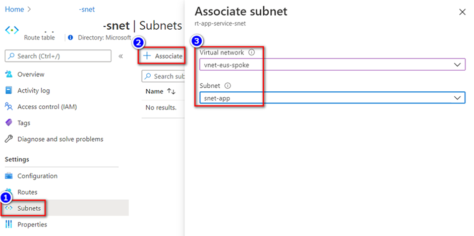 Capture d’écran montrant comment associer un sous-réseau.
