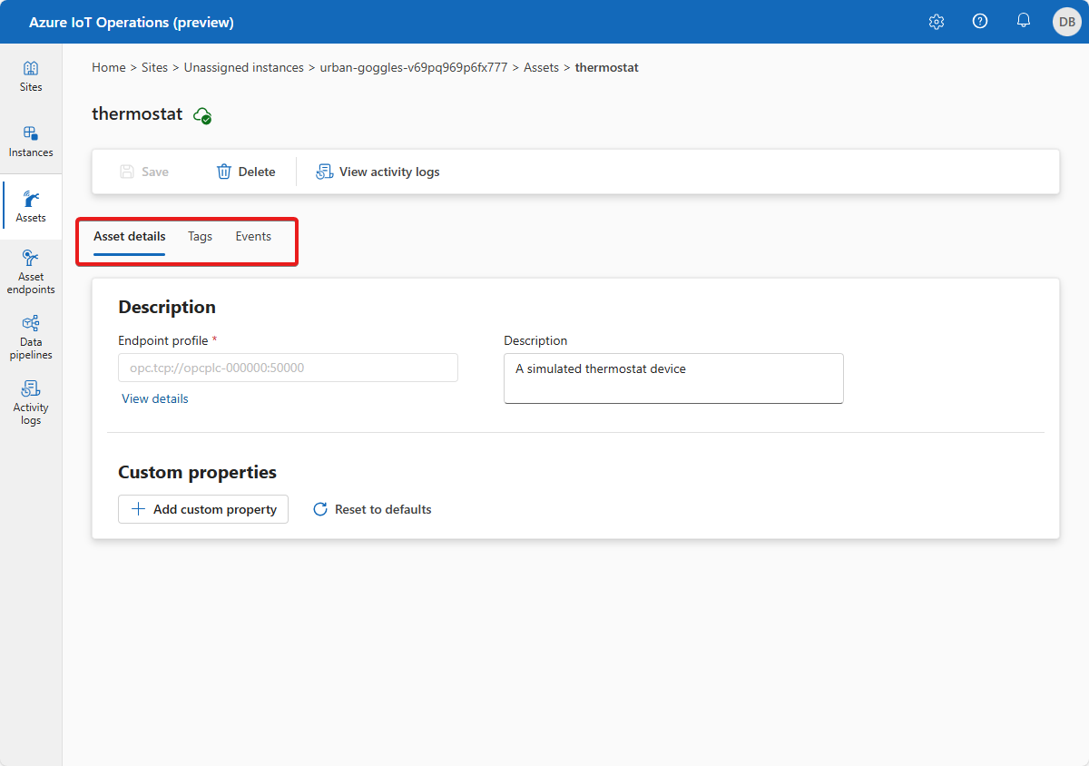 Capture d’écran montrant comment mettre à jour une ressource existante dans le portail Opérations Azure IoT (préversion).