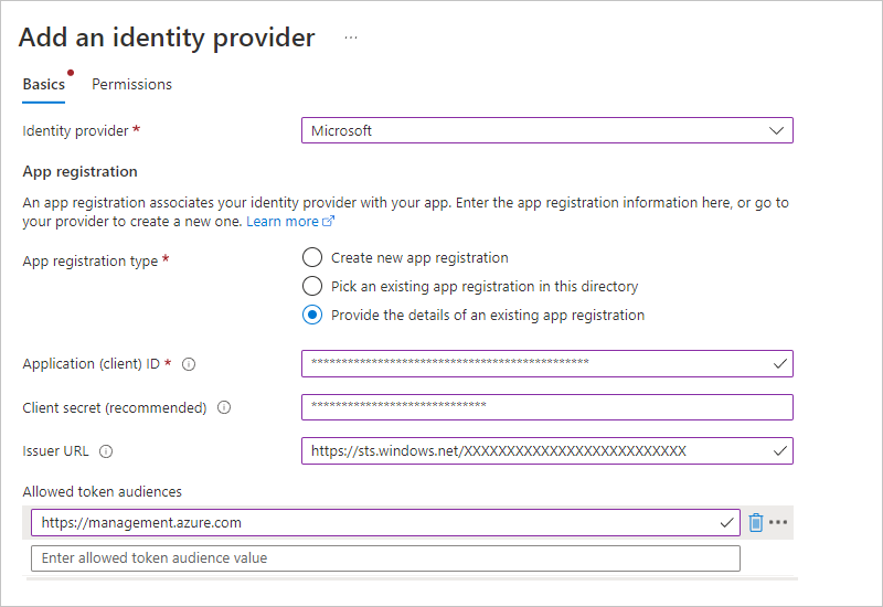 Capture d’écran montrant l’inscription d’application pour votre application logique et le fournisseur d’identité pour votre application de fonction.