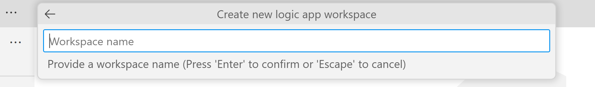 Capture d’écran montrant Visual Studio Code avec une invite pour entrer le nom d’espace de travail.