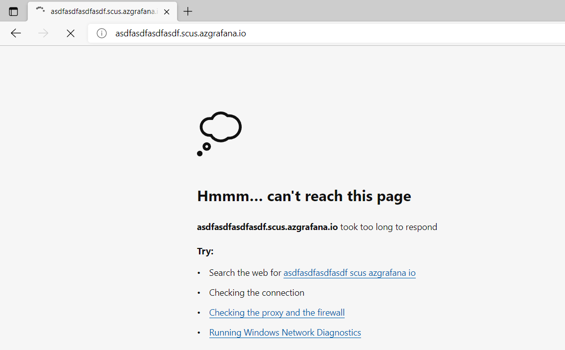 Capture d’écran d’un navigateur : impossible d’atteindre la page.