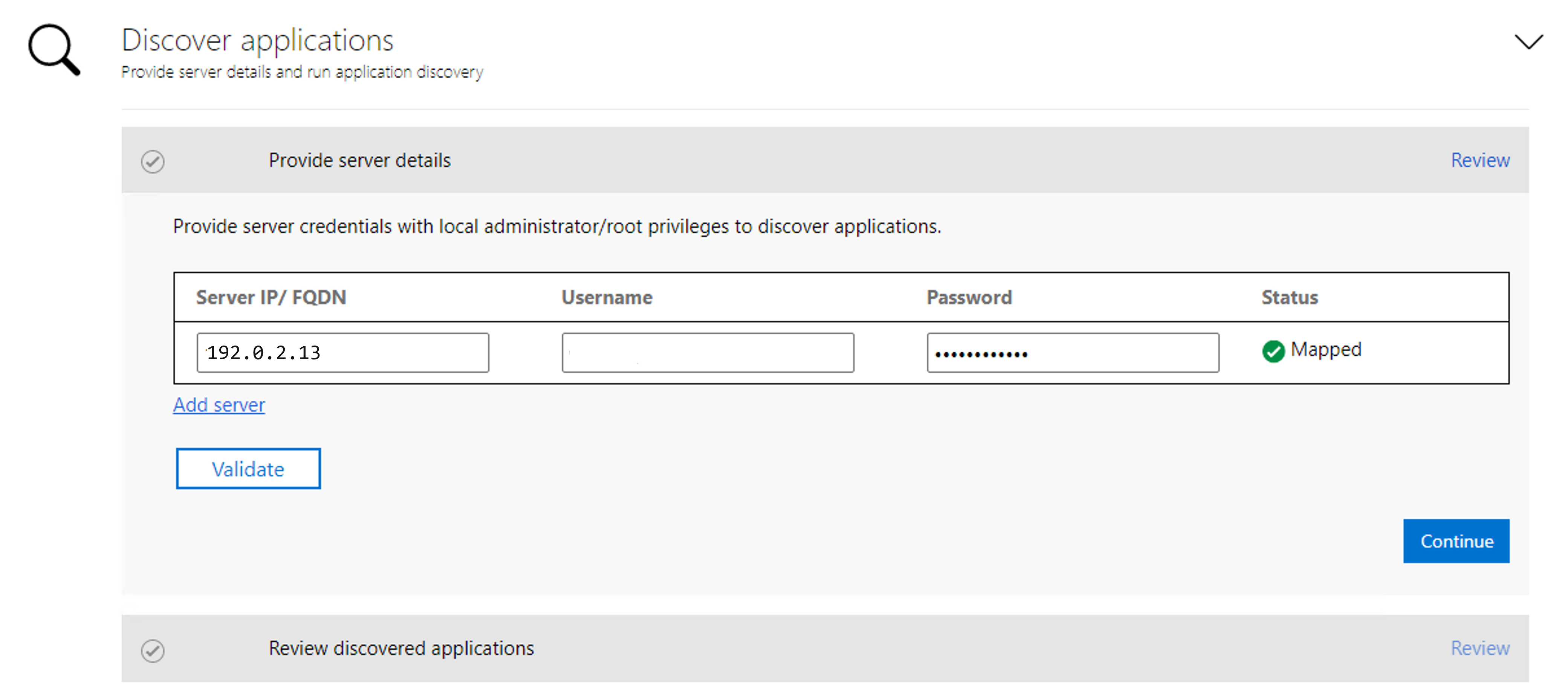 Capture d’écran pour l’adresse IP et les informations d’identification du serveur.