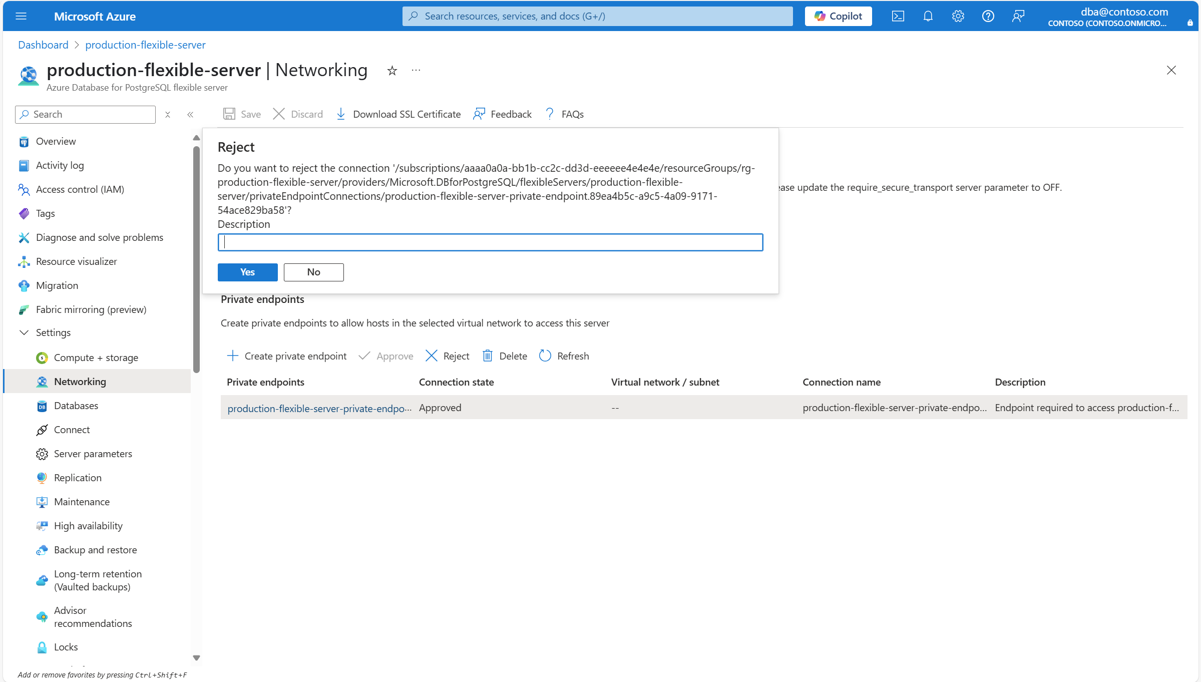 Capture d'écran montrant la boîte de dialogue de rejet permettant d'indiquer la raison pour laquelle la requête est rejetée.