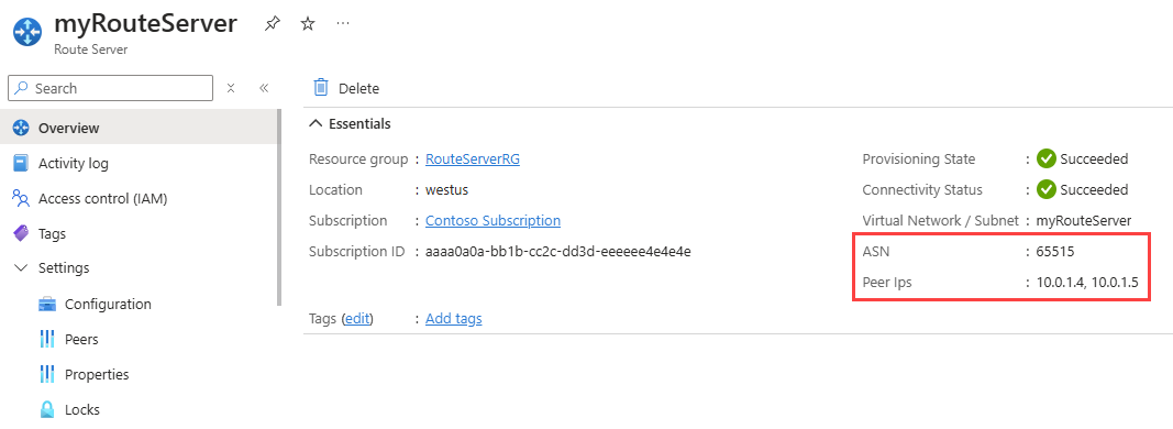 Capture d’écran montrant la page Vue d’ensemble du Serveur de routes.