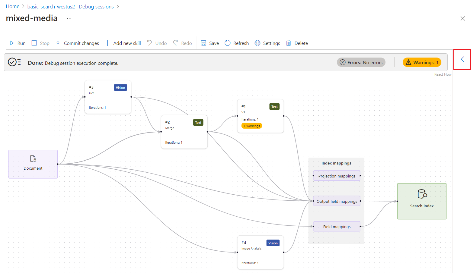 Capture d’écran indiquant la flèche bleue utilisée pour afficher les détails contextuels.