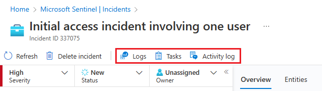 Screenshot of the button bar on the incident details page.