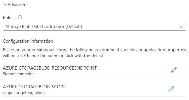 Capture d’écran du portail Azure montrant la configuration d’authentification avancée pour une identité managée affectée par le système.