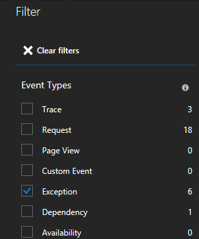 Liste de filtres Application Insights