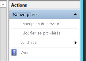 Capture d’écran de l’option de composant logiciel enfichable MMC Sauvegarde Azure pour modifier les propriétés
