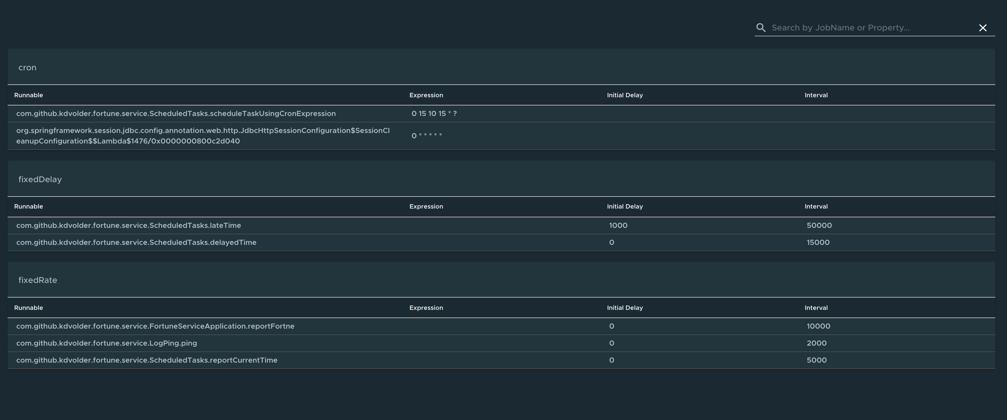 Capture d’écran de Application Live View montrant la page Tâches planifiées.