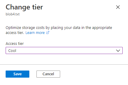 Capture d’écran montrant comment changer le niveau d’un blob dans le portail Azure