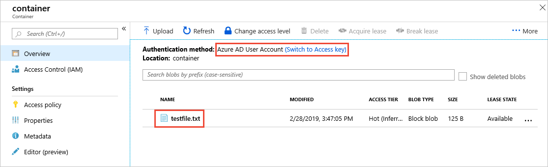 Screenshot showing user currently accessing containers with Microsoft Entra account
