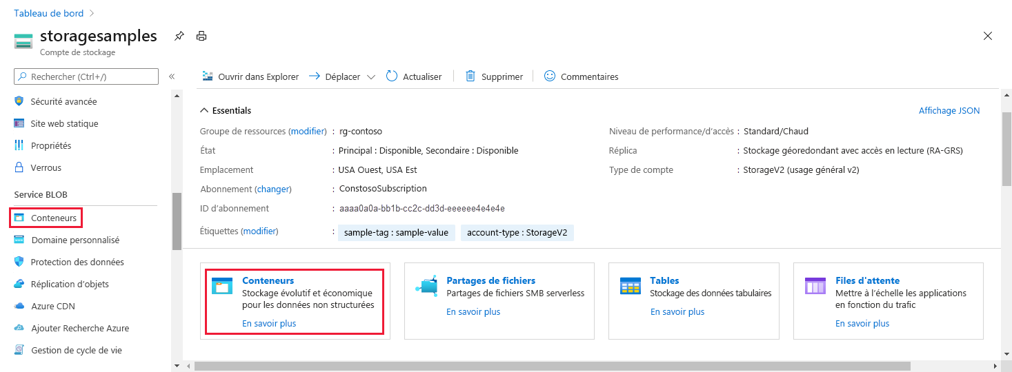 Screenshot showing how to navigate to blob data in the Azure portal