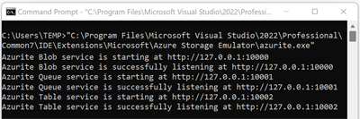 Capture d’écran de la sortie de ligne de commande Azurite.