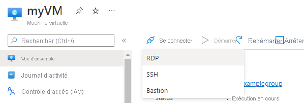Capture d’écran montrant le bouton Se connecter sur le portail Microsoft Azure avec R D P mis en surbrillance.