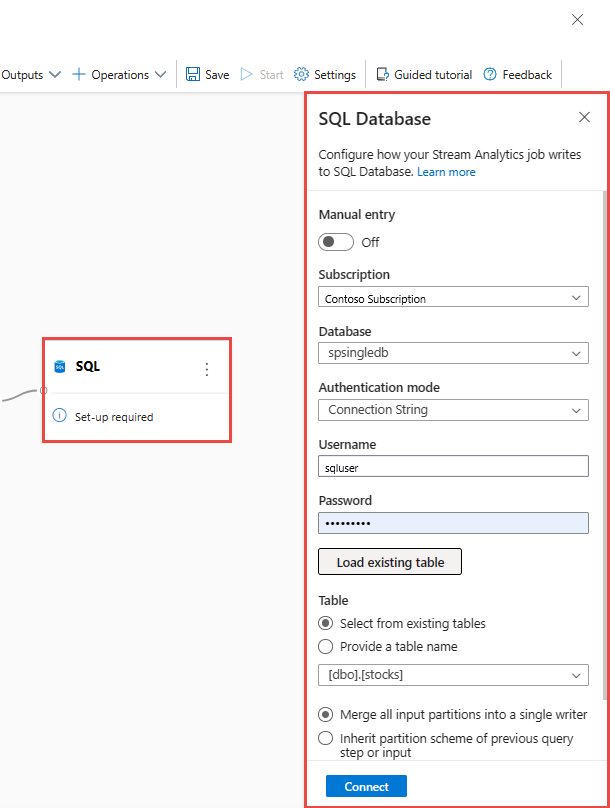 Capture d’écran montrant la configuration de sortie de la base de données sql.