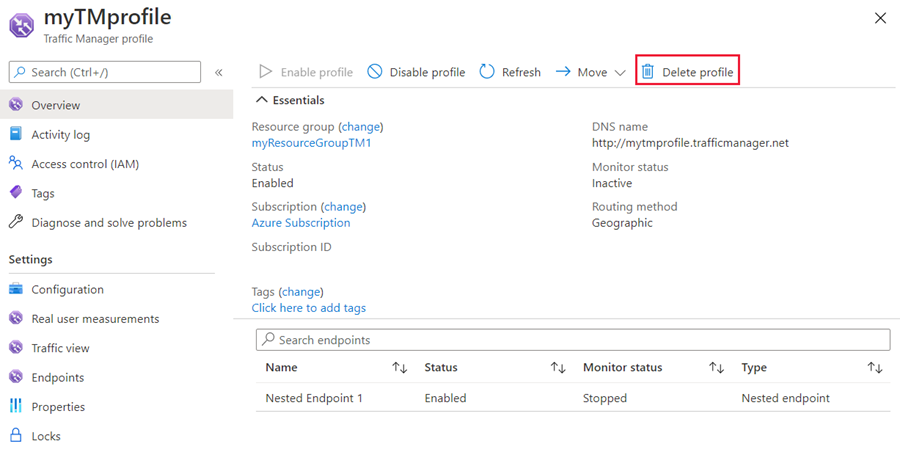 Supprimer le profil Traffic Manager