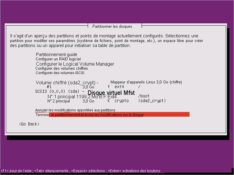 Configuration Ubuntu 16.04 - Terminer le partitionnement