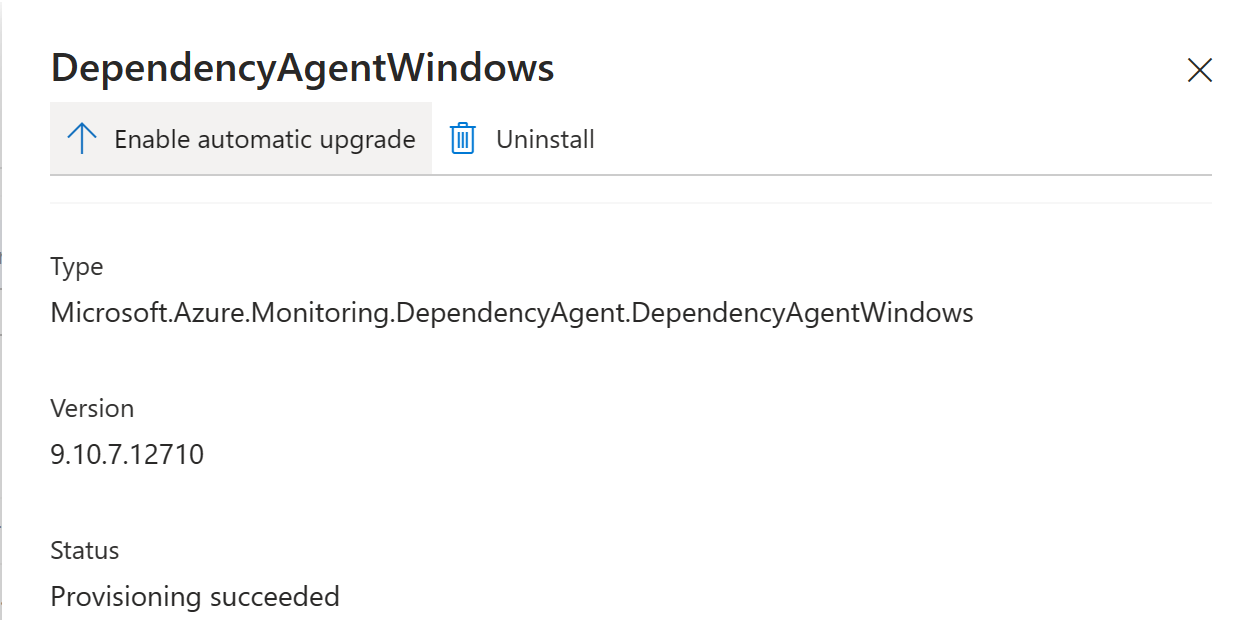 Capture d’écran du portail Azure montrant l’activation de la mise à niveau automatique de l’extension.