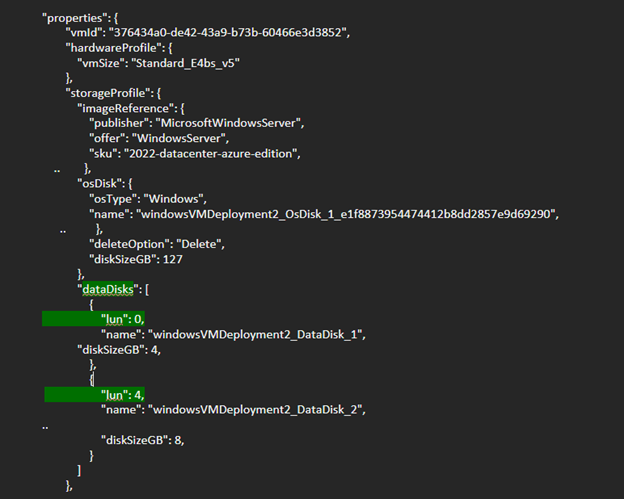 Diagramme d’un exemple de commande PowerShell pour identifier le disque NVMe sur une machine virtuelle Windows.