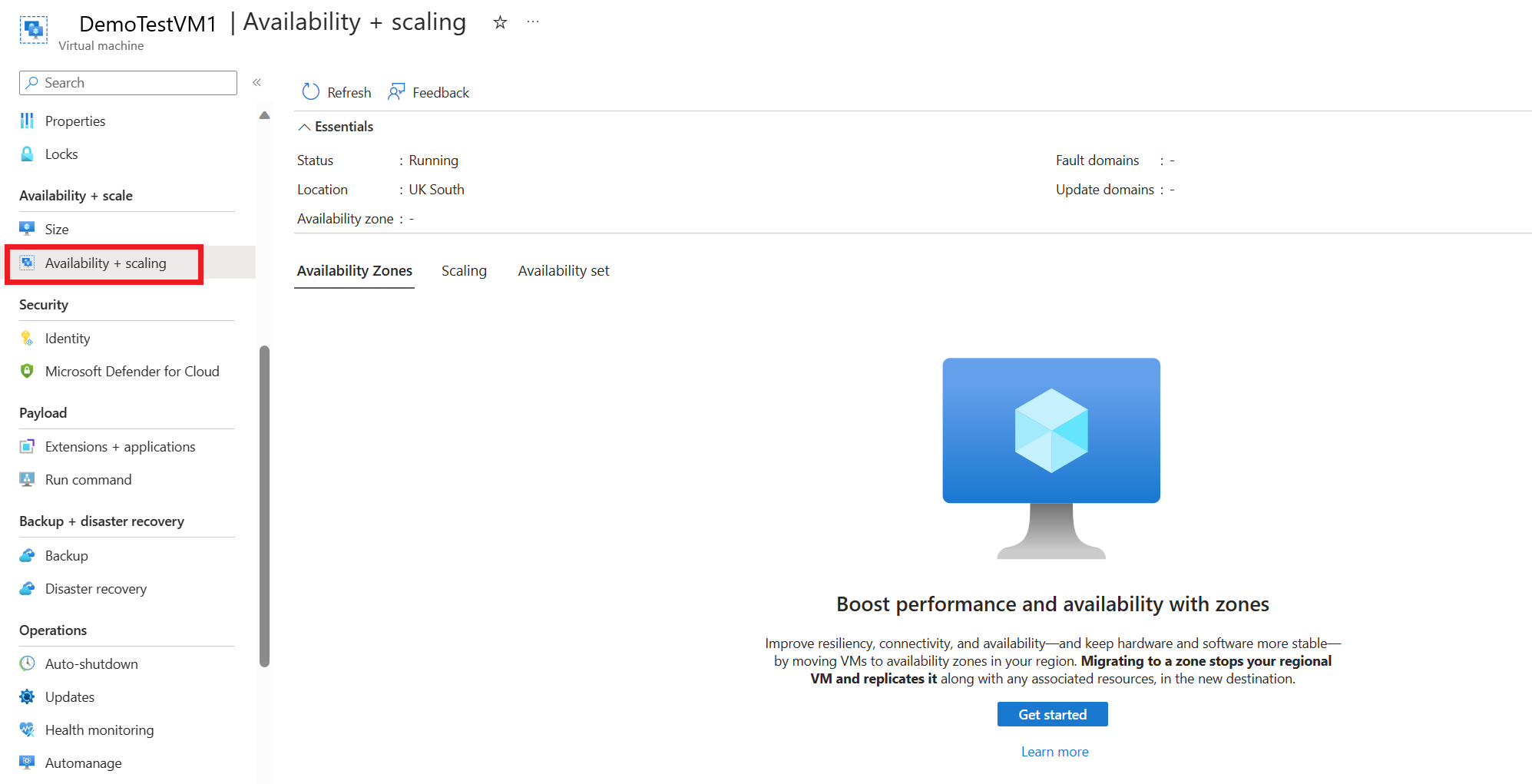 Screenshot of Availability + scaling pane.
