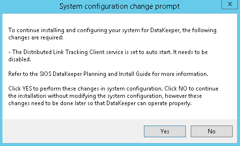 Figure 32 : DataKeeper vous indique qu’un service va être désactivé
