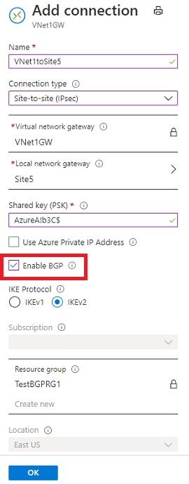 IPsec cross-premises connection with BGP