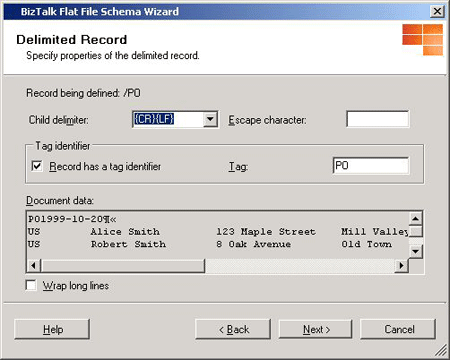 FlatFileSchemaWizard_DelimitedRecord1 Écran Enregistrement délimité