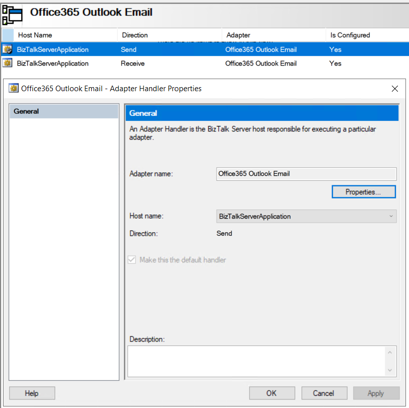 Office 365 configuration du gestionnaire d’envoi outlook Email dans BizTalk Server