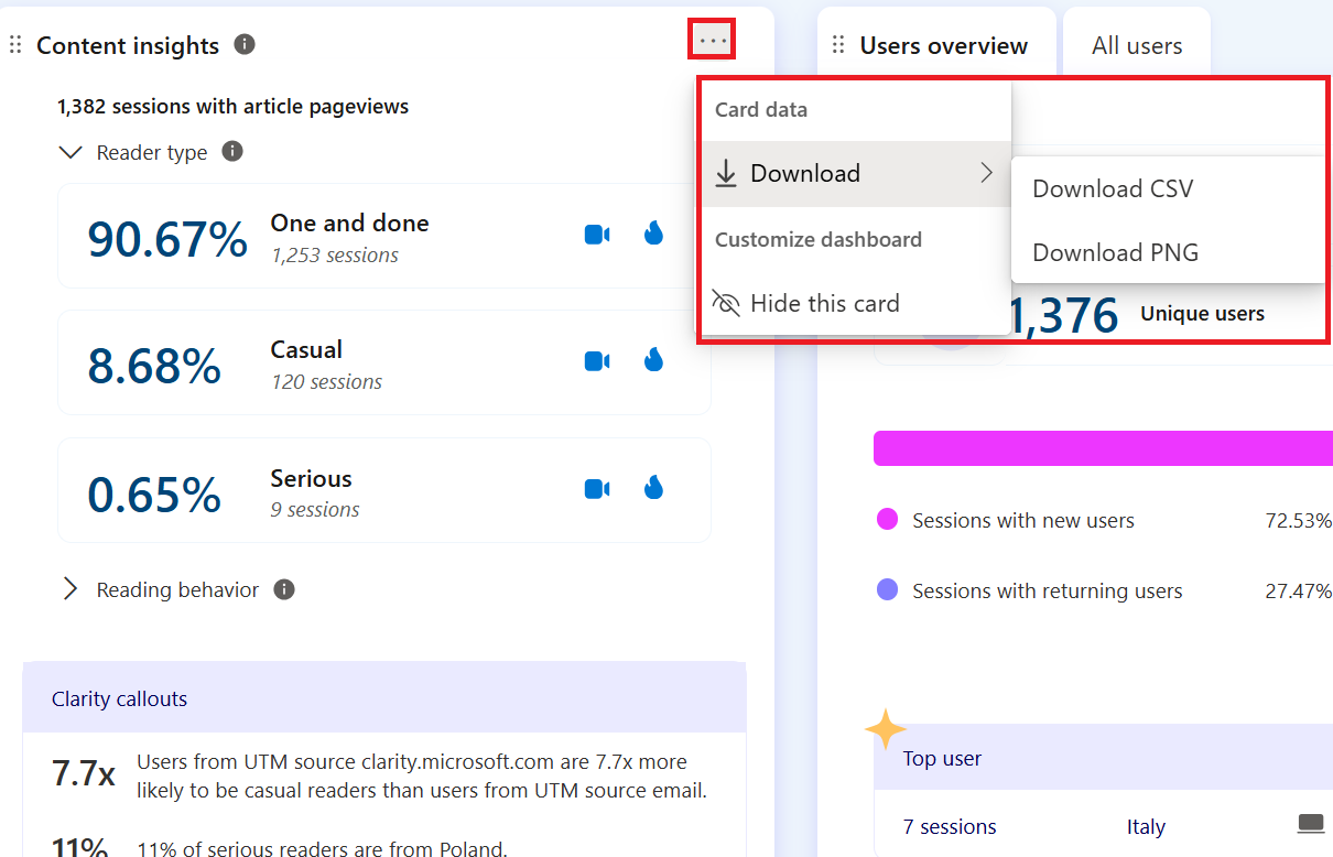 Select download as csv on a widget.