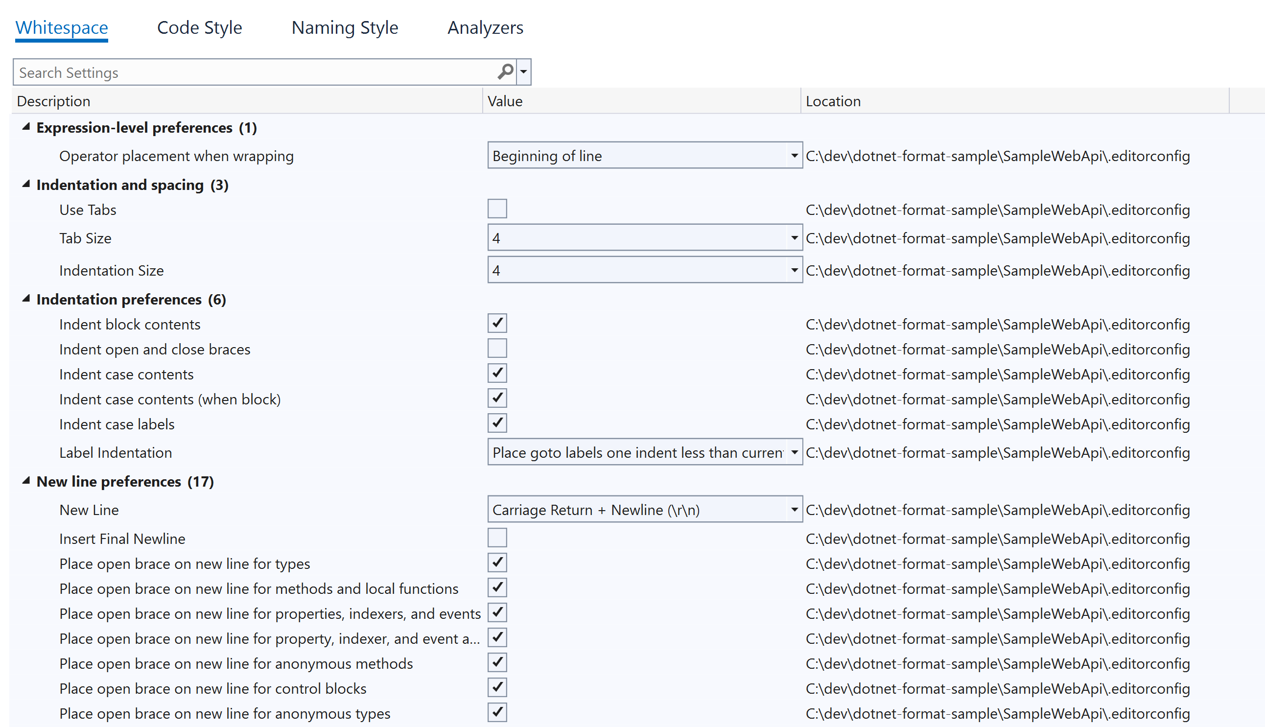 Edit .editorconfig file
