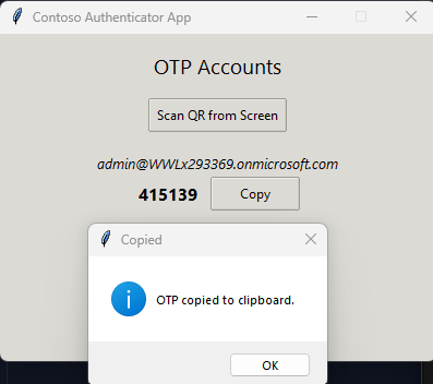 Copier l'OTP depuis l'écran