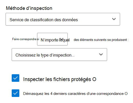 Capture d’écran montrant la méthode d’inspection du service de classification des données.