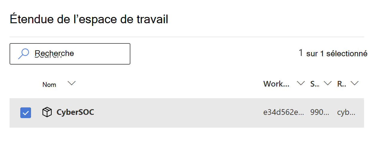 Capture d’écran de la sélection d’une étendue d’espace de travail Microsoft Sentinel.